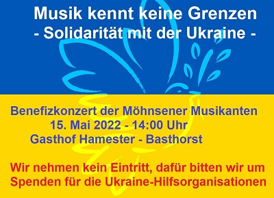 15. Mai 2022 - 14:00 Benefizkonzert für die Ukraine im Gasthof Hamester in Basthorst