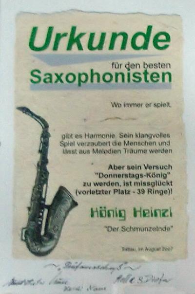 Königsabholung 2007 in Möhnsen - Urkunde fr den besten Saxophonist
