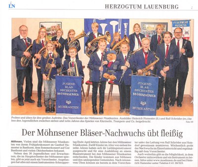 Die Lübecker Nachrichten berichten über das Vororchester der Möhnsener Musikanten