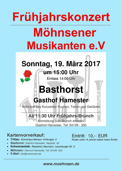 Frühjahrskonzert der Möhnsener Musikanten am 19. März 2017 in Basthorst - Bild zum Vergrößern bitte anklicken