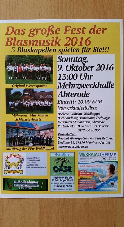 Konzert der Möhnsener Musikanten in Hessen - Plakat zum Vergrößern bitte anklicken