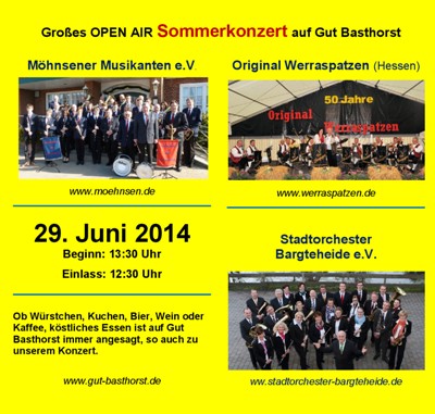 Großes Sommerkonzert 2014 auf Gut Basthorst mit 3 Blaskapellen