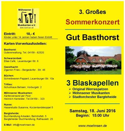 Sommerkonzert auf Gut Basthorst mit 3 Blaskapellen am 18. Juni 2016 - Bild zum Vergrößern bitte anklicken