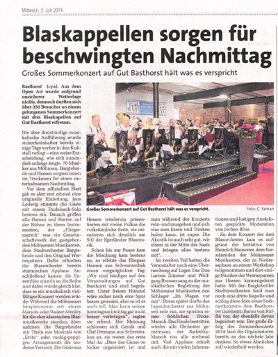 Trittauer Markt berichtet über das Sommerkonzert 2014der Möhnsener Musikanten auf Gut Basthorst 